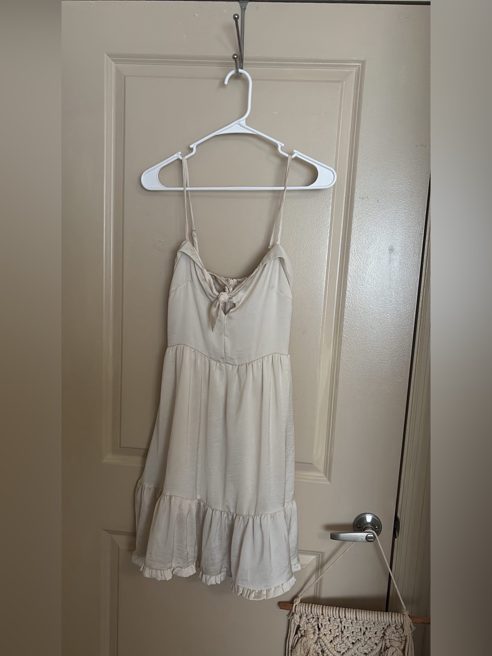 glam Cream Satin Tie-Front Slip Dress